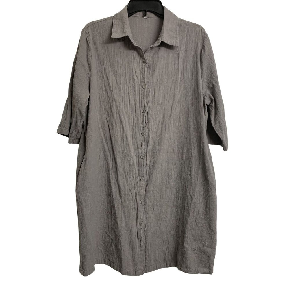 Woman's‎ Minimalist Linen Cotton Button-Up Tunic Dress Coastal